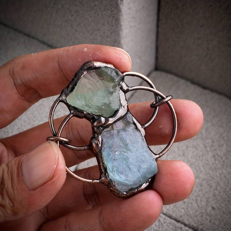 Olivenorma Green Fluorite Aquamarine Combination Pendant Necklace