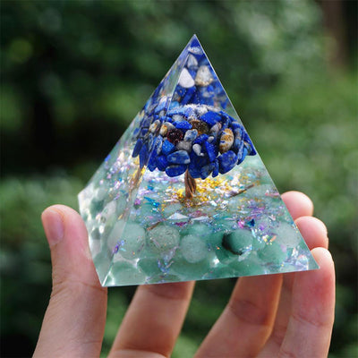 Olivenorma Lapis Lazuli with Green Aventurine Tree Of Life Orgone Pyramid