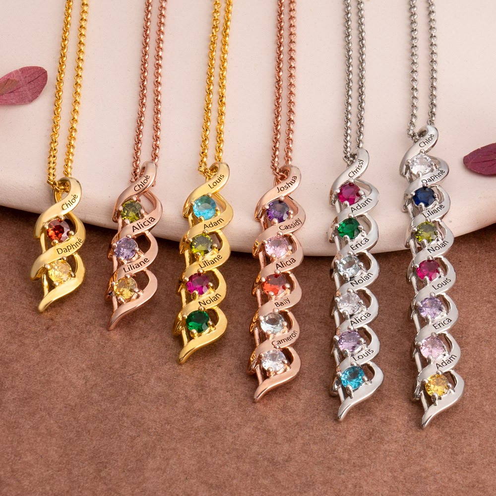 Personalized 1-6 Engravings and Birthstones Necklace