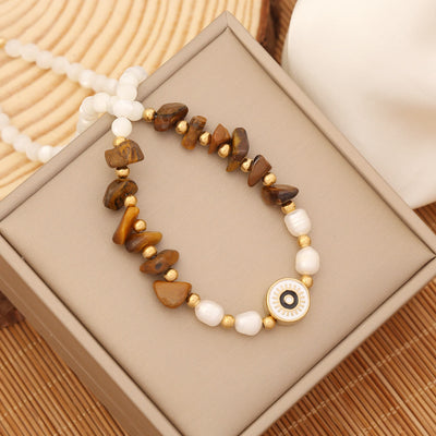 Olivenorma Natural Moonstone Pearl Evil Eye Necklace