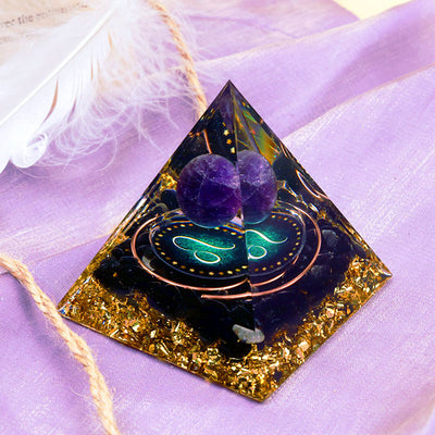 Olivenorma Amethyst Sphere With Obsidian Zodiac Leo Orgone Pyramid