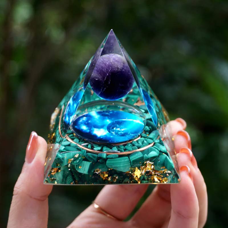 Olivenorma Amethyst With Malachite Orgone Pyramid