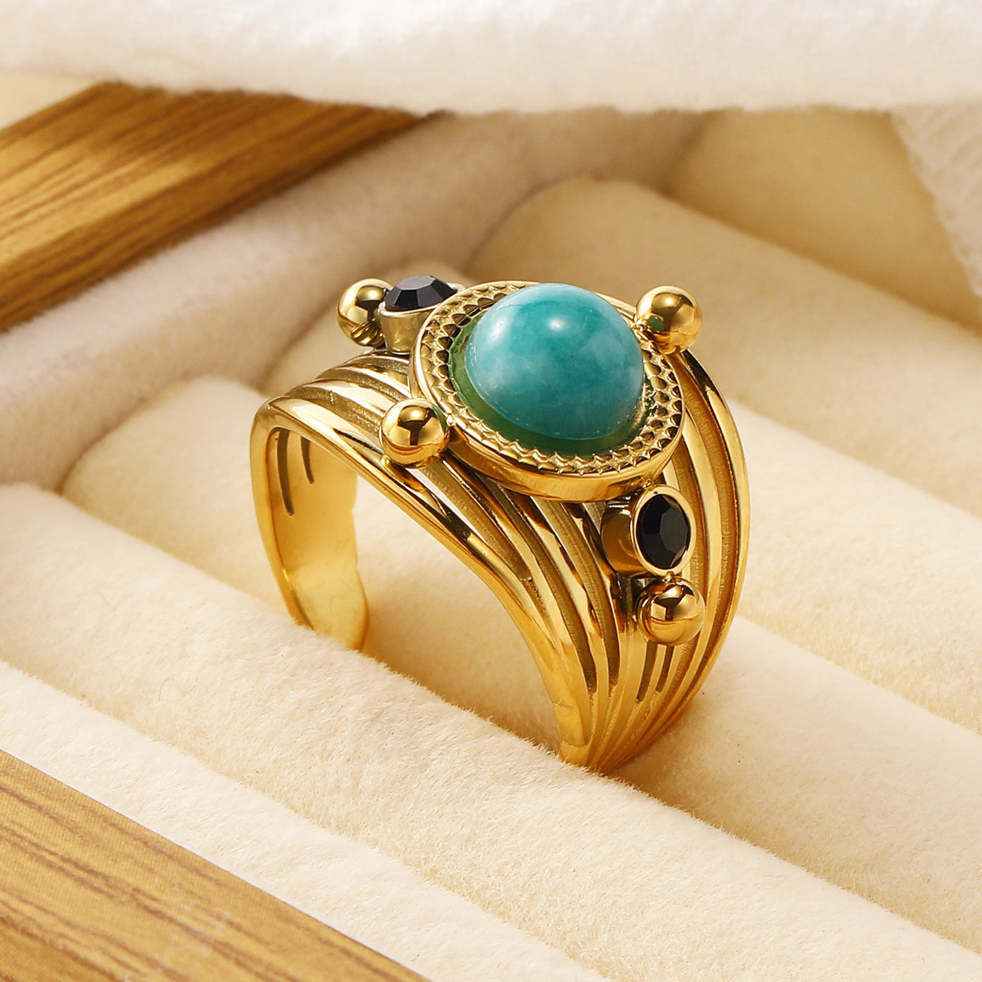 Olivenorma Natural Amazonite Multi Layer Open Adjustable Ring