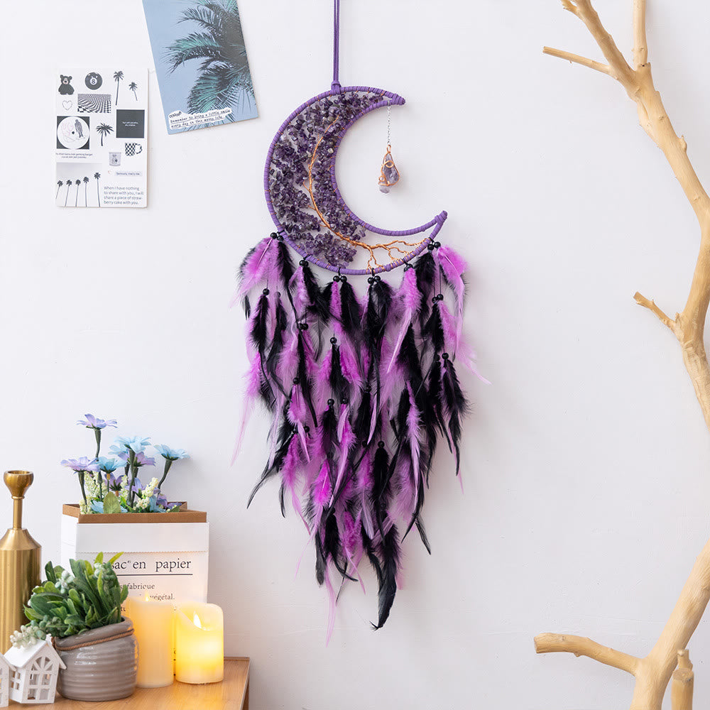 Olivenorma Natural Gravel Woven Tree of Life Moon Dream Catcher