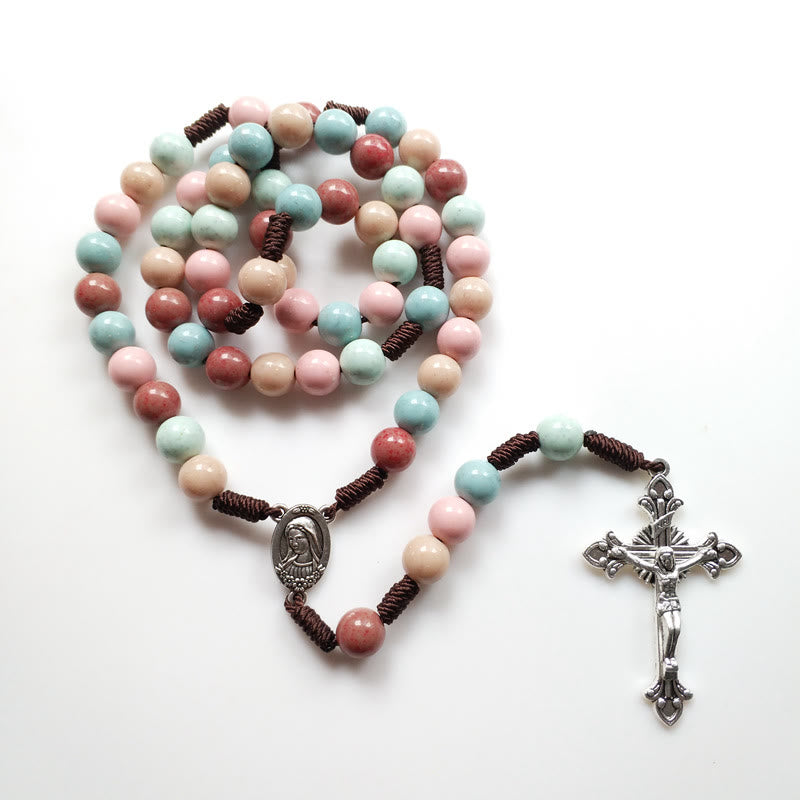 Olivenorma Color Beads Rosary Mary Medal Cross Necklace