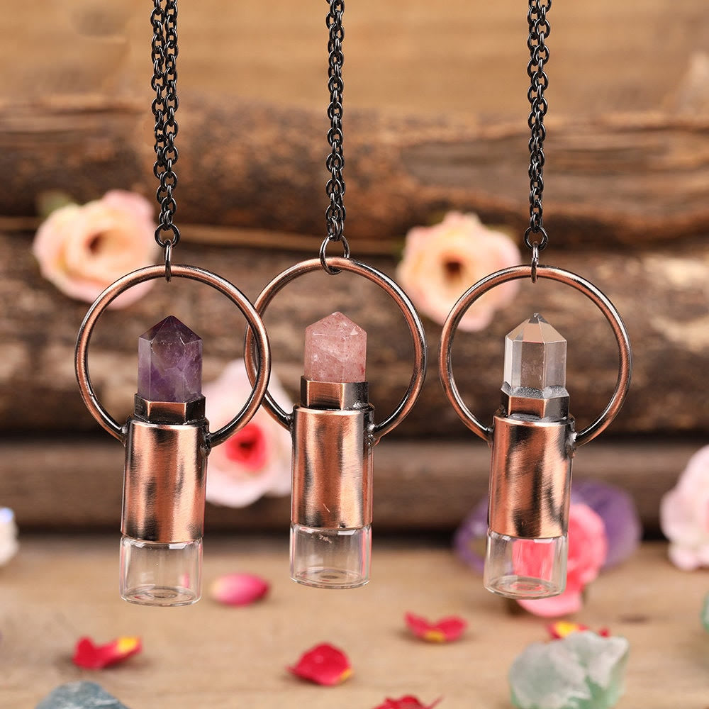 Olivenorma Natural Crystal Prismatic Bullet Perfume Bottle Pendant