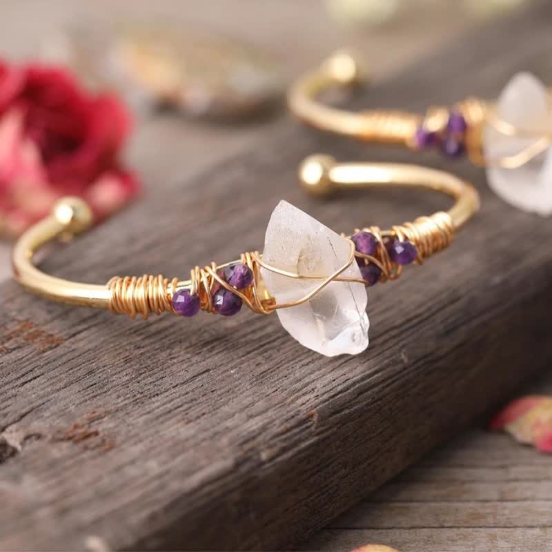 Olivenorma Clear Crystal Golden Wire Gemstone Bracelet