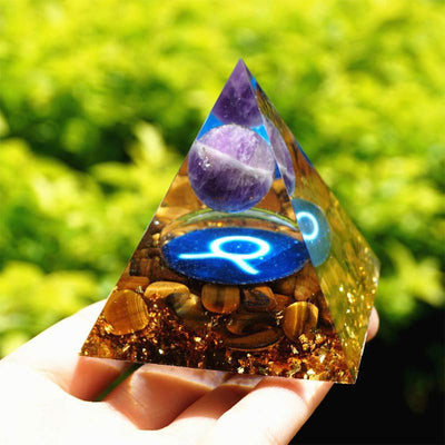 (Clearance 30% OFF / CODE: OFF30) - Olivenorma Amethyst with Tiger Eye Taurus Zodiac Orgone Pyramid