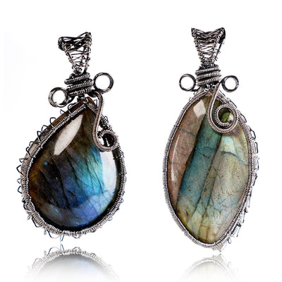 Olivenorma Natural Labradorite Amorphous Bound Wire Pendant Necklace