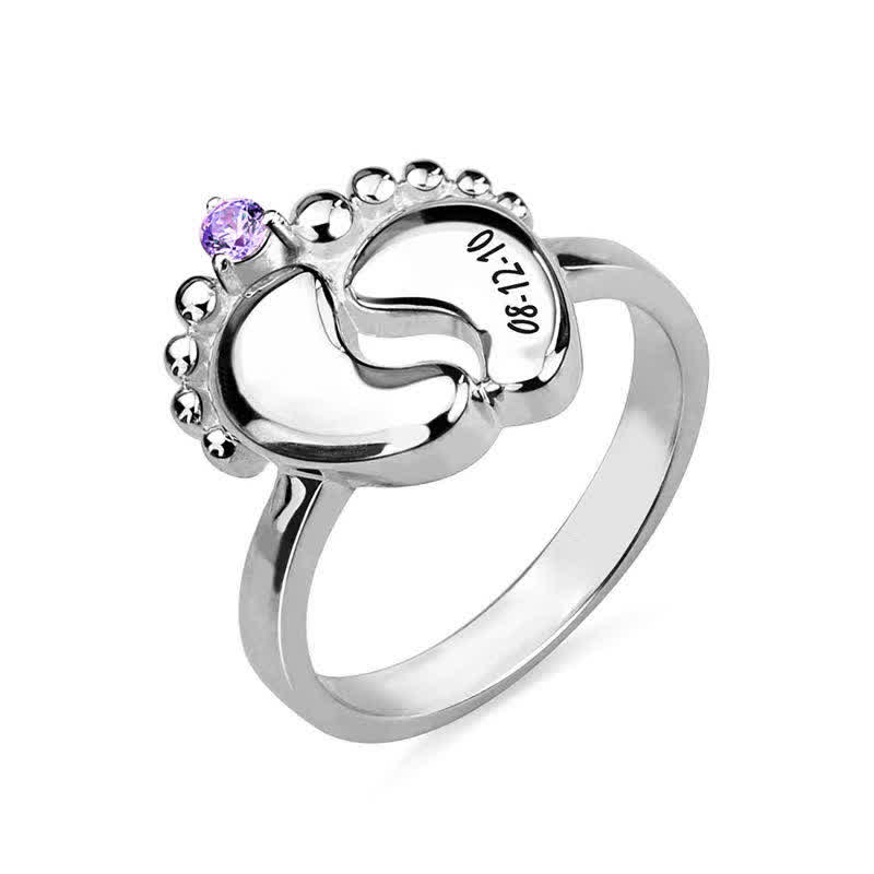 Olivenorma Creative Baby Feet Engraved Birthstones Ring