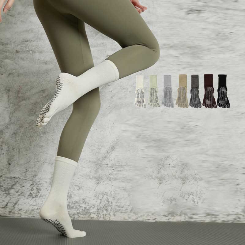 Olivenorma Yoga Pilates Non Slip Five-Toe Solid Color Socks