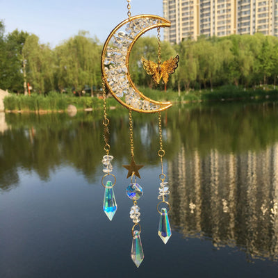 Olivenorma Natural Crystal Gravel Moon Butterfly Wind Chime