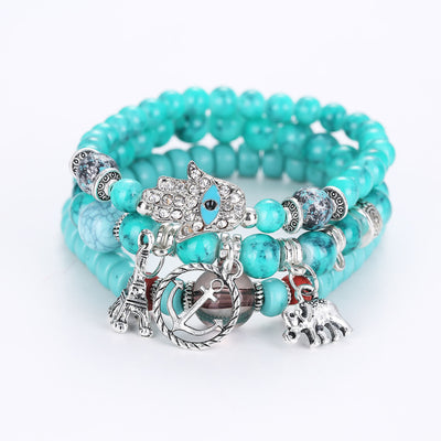 Olivenorma Elephant Tower Evil Eye Hamsa Bracelet Set