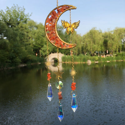 Olivenorma Natural Crystal Gravel Moon Butterfly Wind Chime