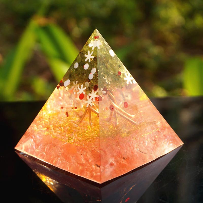 Olivenorma Christmas Pink Crystal Peridot Tree Of Life Orgone Pyramid