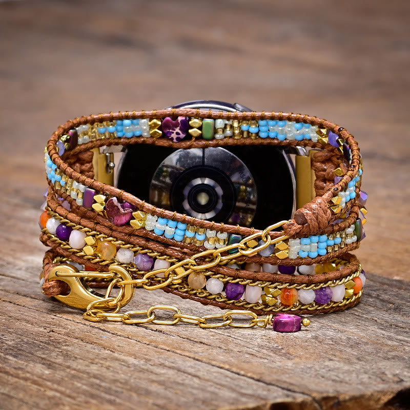 Olivenorma Purple Blue Crystal Beaded Braided Samsung Strap Bracelet