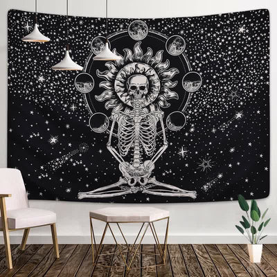 Sun And Star Skull Meditation Wall Hanging Tapestry