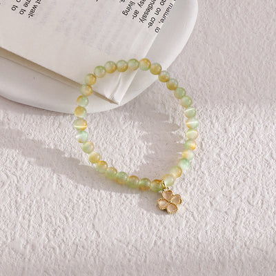 Olivenorma Cat's Eye Stone Four Leaf Clover Pendant Bracelet