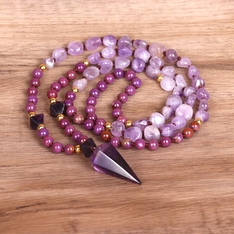 Olivenorma Natural Amethyst Purple Jade Beaded Mala Necklace