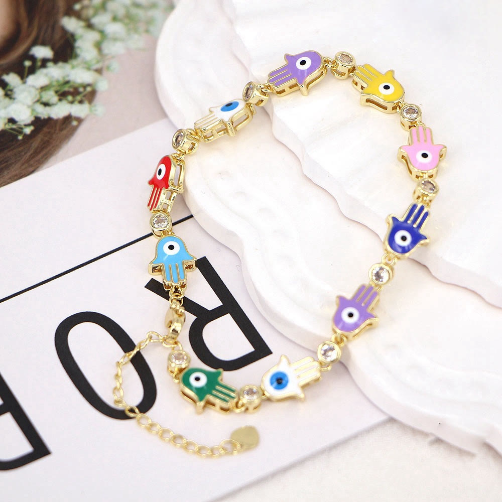 Olivenorma Colorful Enameled Zircon Evil Eye Hamsa Bracelet