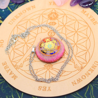 Olivenorma Metatron's Cube Pendant Crystal Gravel Epoxy Necklace