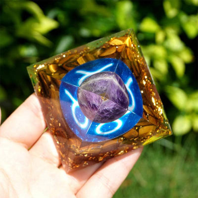 Olivenorma Amethyst with Tiger Eye Taurus Zodiac Orgone Pyramid