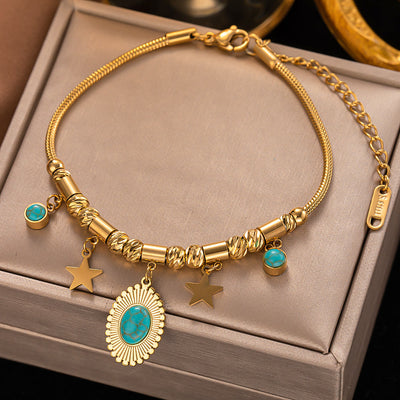 Olivenorma Gilded Turquoise Evil Eye Fantasy Wrap Bracelet Necklace