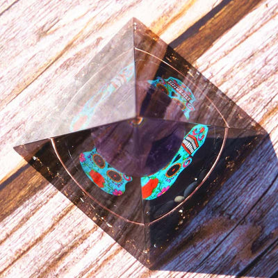 Olivenorma Amethyst&Obsidian Skull Symbol Orgone Pyramid