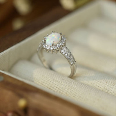 Olivenorma Opal White Zircon Flower Ring