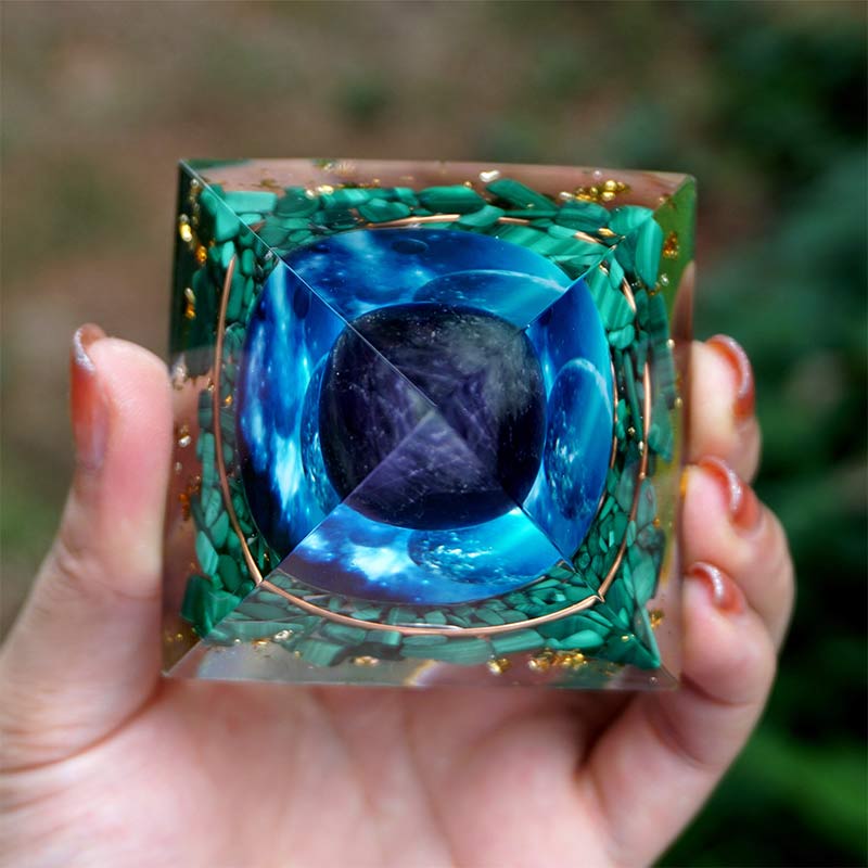 Olivenorma Amethyst With Malachite Orgone Pyramid