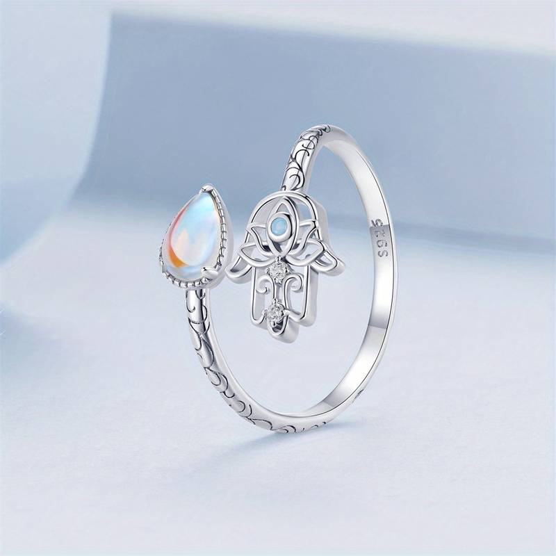 Olivenorma Moonstone Hamsa Symbol Wrap S925 Ring