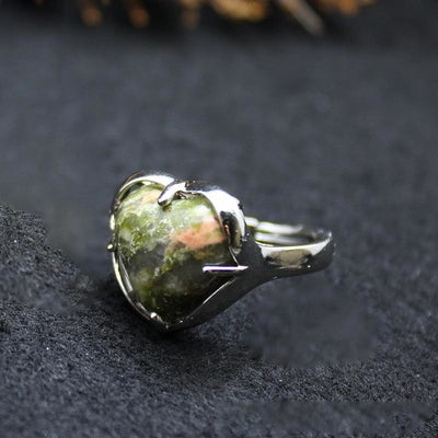 Olivenorma Natural Stone Crystal Heart Ring