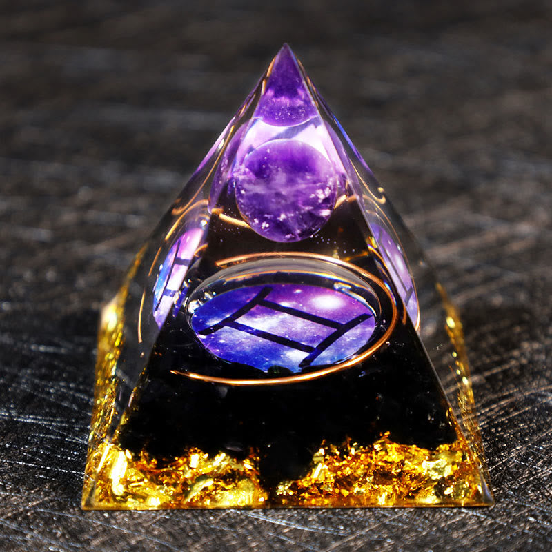 Olivenorma Amethyst Ball Obsidian Gravel Zodiac Gemini Orgone Pyramid