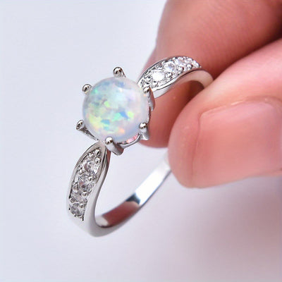 Olivenorma Six Claws Round Opal Edge Band Ring