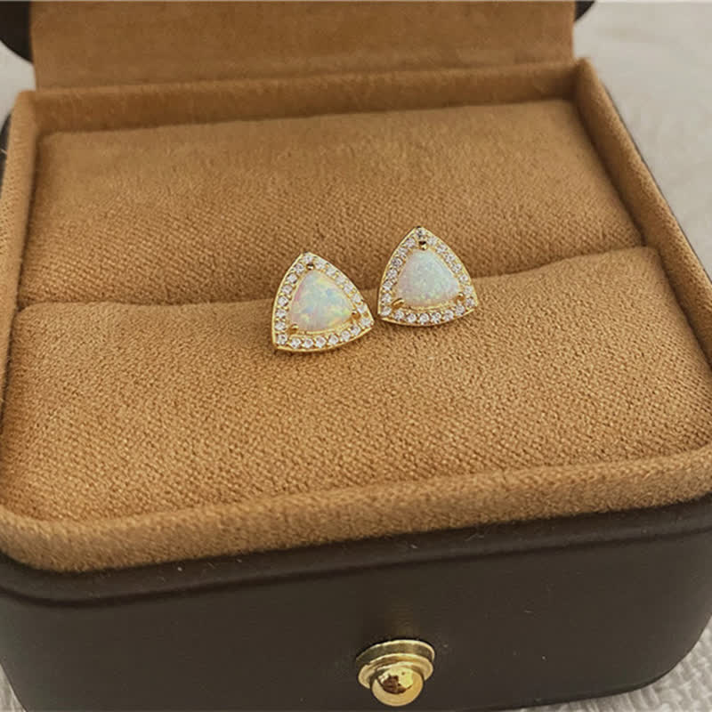 Olivenorma 925 Silver Triangle Shape Opal Earrings