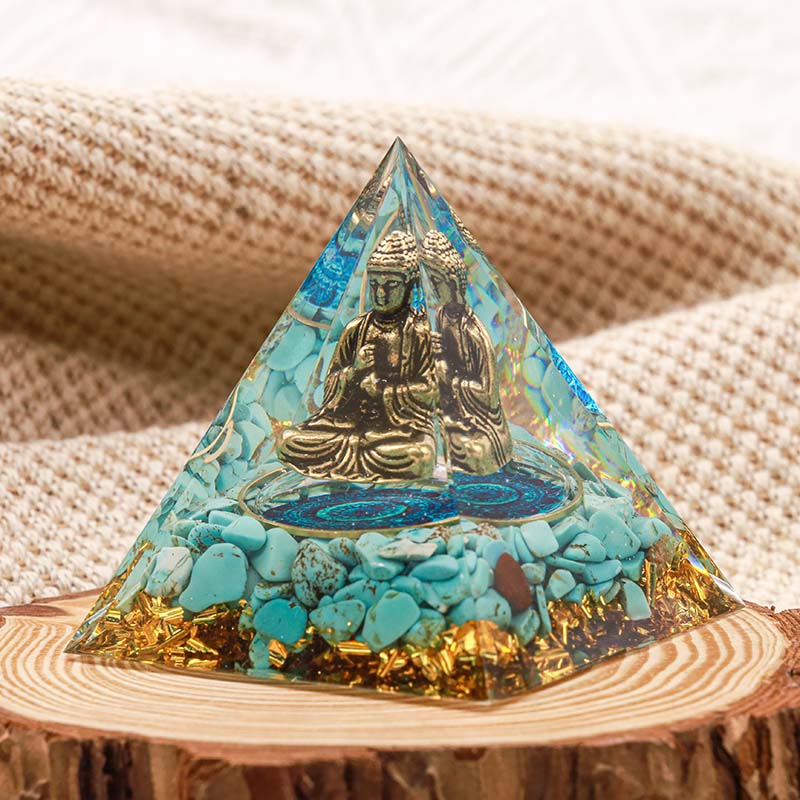 Olivenorma Buddha With Natural Turquoise Balance Orgone Pyramid