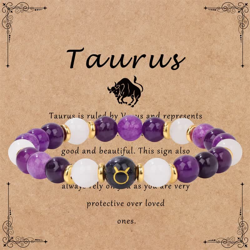 Olivenorma Amethyst Clear Crystal Blue Sandstone Beaded Zodiac Bracelet