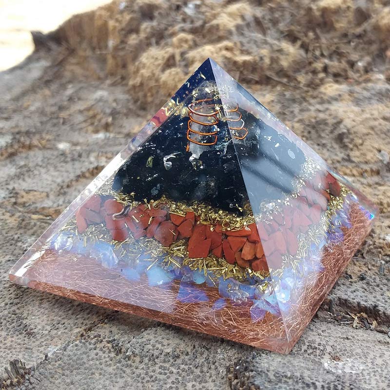 Olivenorma Clear Crystal With Opal Protection Orgone Pyramid