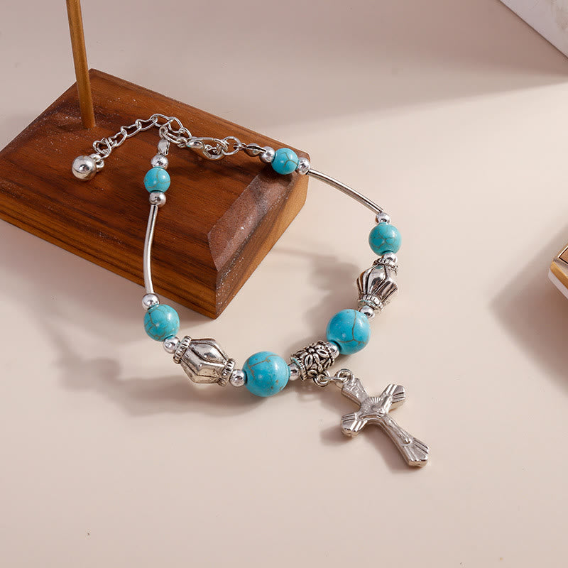 Olivenorma Turquoise Beaded Cross Pendant Bracelet