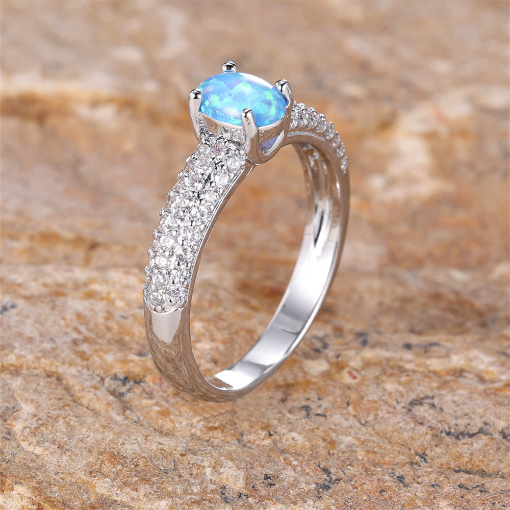 Olivenorma "Shiny Elegance" Round Opal Zircon Edge Band Ring