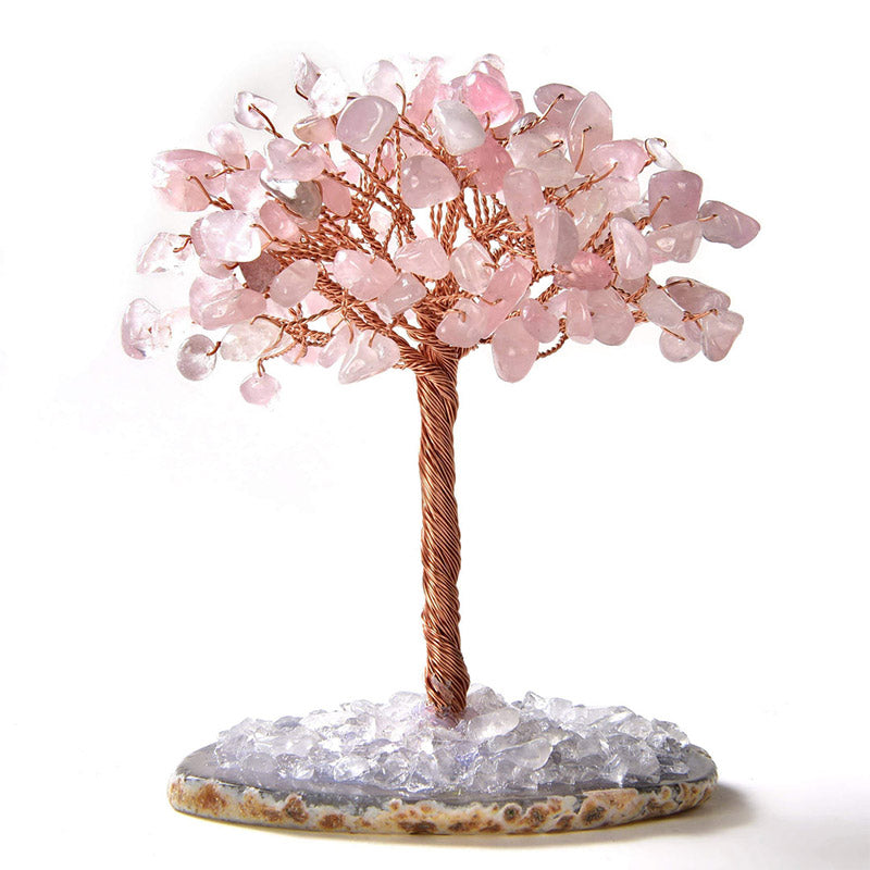 Olivenorma Rose Quartz Natural Gemstone Feng Shui Tree with Agate Base