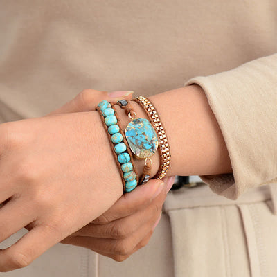 Olivenorma Turquoise Three - layer Winding Braided Bracelet