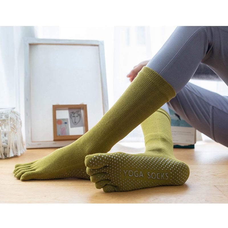 Olivenorma Women Non-Slip Five Toe Cotton Yoga Socks