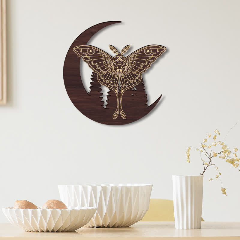 Olivenorma Crescent Moon Moth Wooden Wall Decor