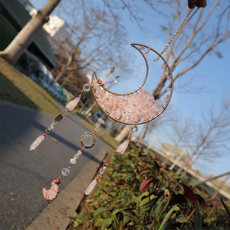 Olivenorma Rose Quartz Clear Crystal Moon Suncatcher Wind Chime