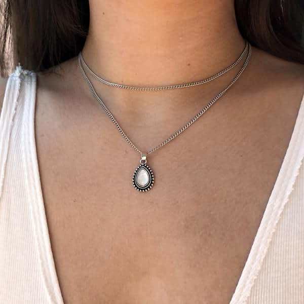 Olivenorma Drop Shape Moonstone Double Choker Necklace