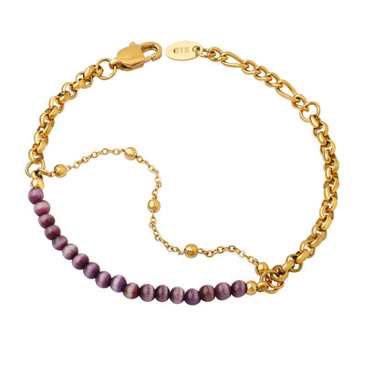 Olivenorma Purple Cat's Eye Stone Titanium Steel Double Layer Bracelet