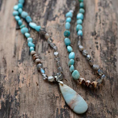 Olivenorma Amazonite Labradorite Agate Crystal Stone Mala Pendant