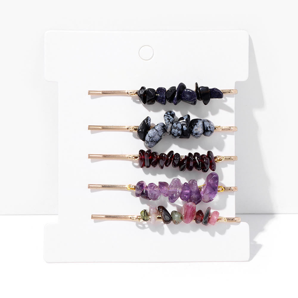 Olivenorma 5Pcs Healing Crystal Hairpin - Blue Sandstone&Snowflake Obsidian&Garnet&Amethyst - image 17