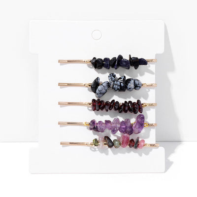 Olivenorma 5Pcs Healing Crystal Hairpin - Blue Sandstone&Snowflake Obsidian&Garnet&Amethyst - image 17